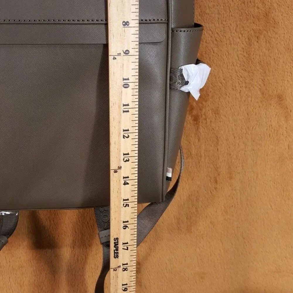 HUGO BOSS Mens Backpack Tan Brown Regenerated Leather ZAIR $299